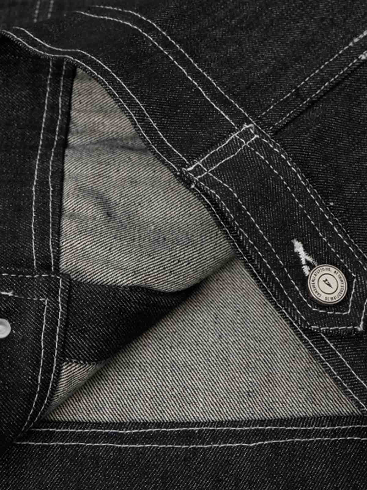 Black Denim Jacket with Red Embroidered Design for Men 