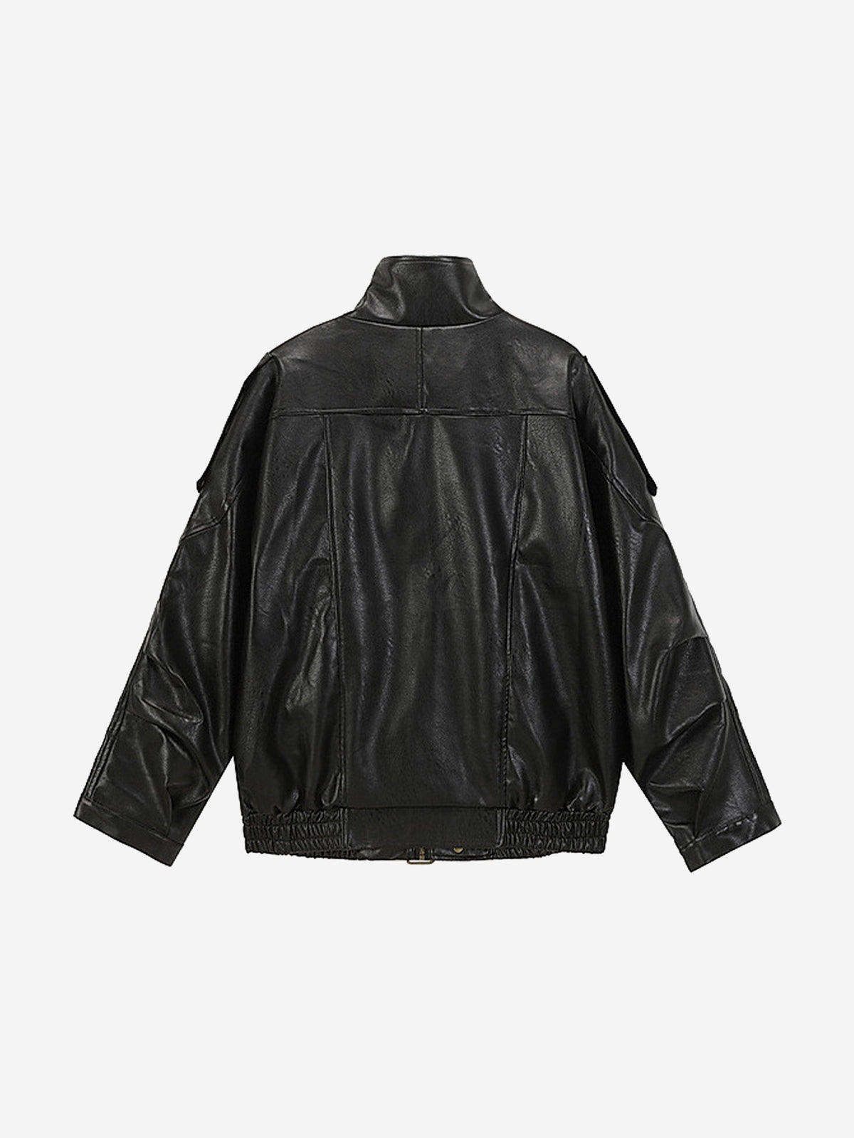 Belted Hem Faux Leather Bomber Jacket