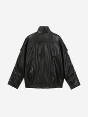 Belted Hem Faux Leather Bomber Jacket