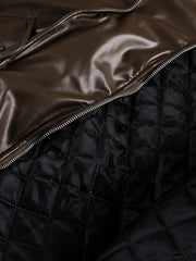Retro Brown Faux Leather Zip-Up Bomber Jacket 