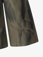 Olive Washed Wide-Leg Cargo Shorts
