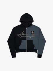 Skull Graphic Paneled Waffle Zip Hoodie