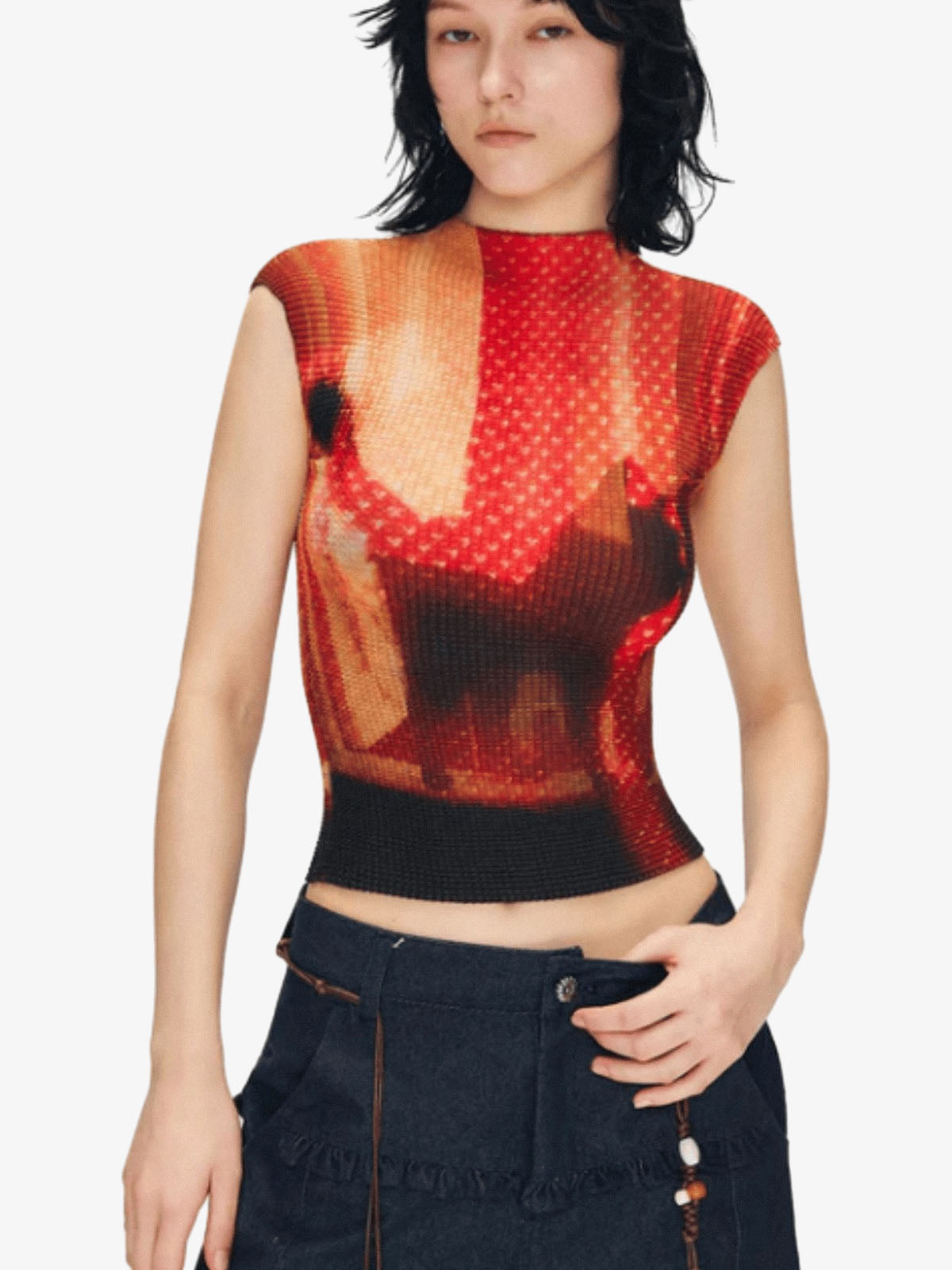 Graphic Waffle Stand-Collar Vests