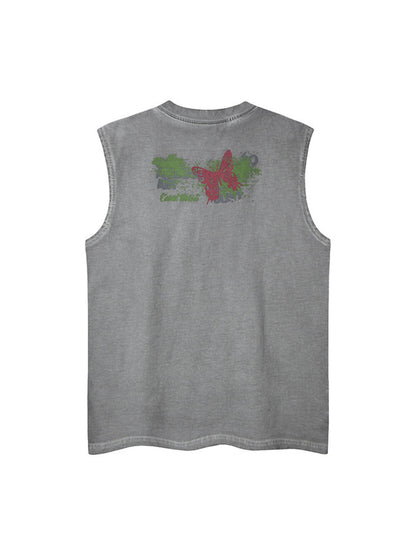 Distressed Graphic Butterfly Print Vest 