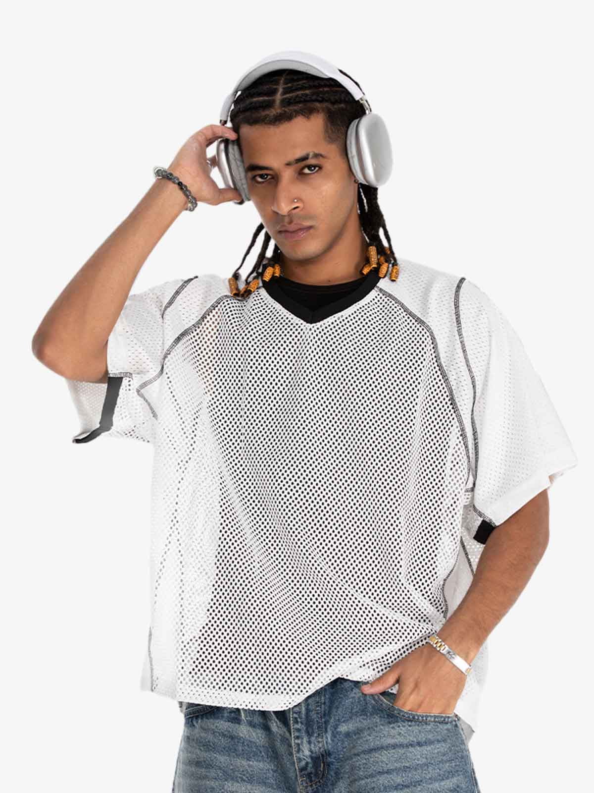 300G Jade Pattern Dyeing Mesh T-Shirt Breathable Quick-Dry Sports Tee for Men 