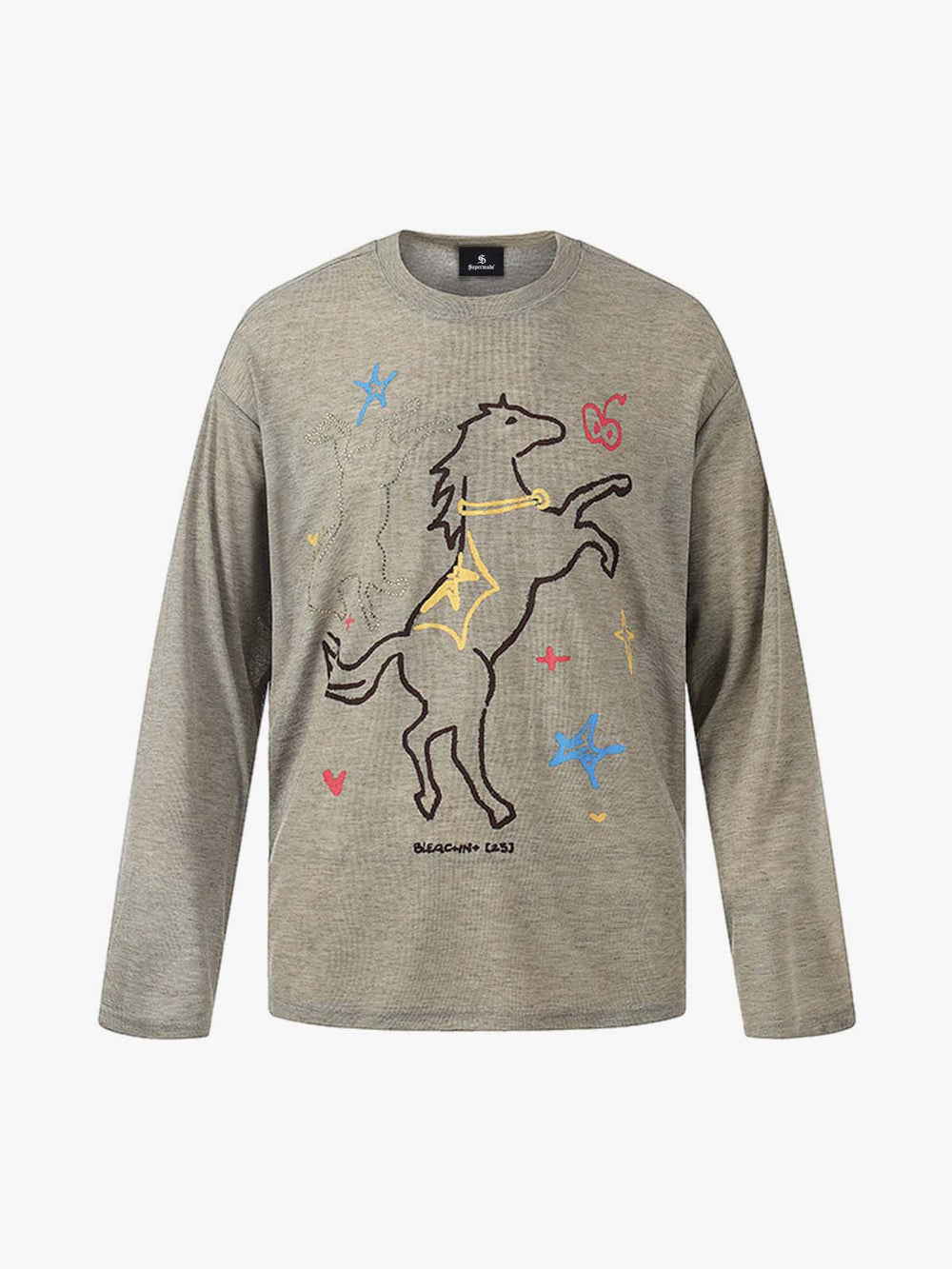 Hand-Drawn Pony Graphic Long Sleeve Tee