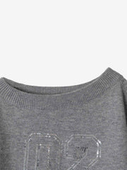 Off-Shoulder Sequin Number Graphic Sweater
