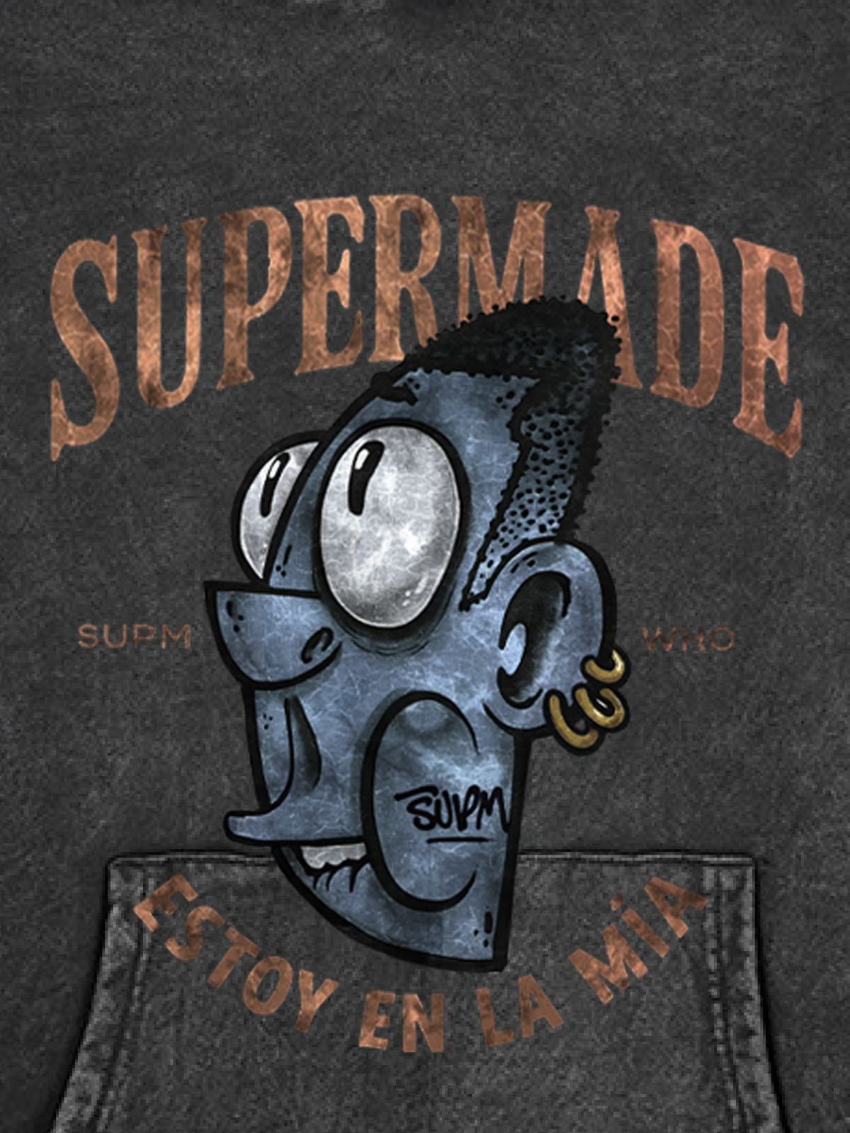 Thesupermade Street Trend Cool Blue Cartoon Big Head Hooded Sweatshirt 