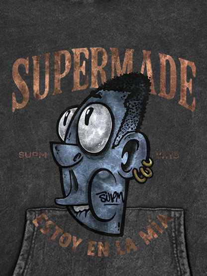 Thesupermade Street Trend Cool Blue Cartoon Big Head Hooded Sweatshirt 