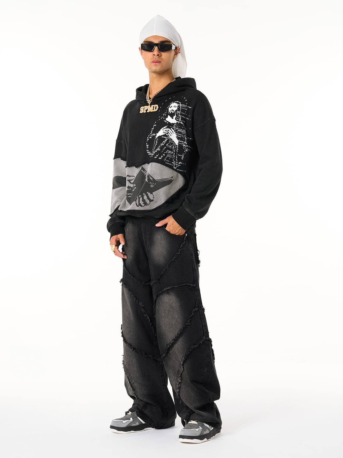 Electronic Exorcist Print of Distressed Hooded Sweatshirt 