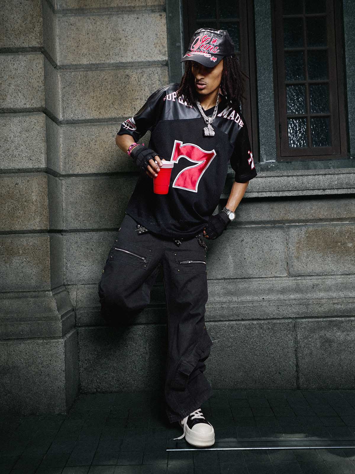 Original "SUPER 7" V-Ausschnitt Jersey T-SHIRT