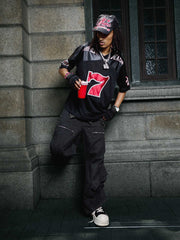 Original "SUPER 7" V-Ausschnitt Jersey T-SHIRT