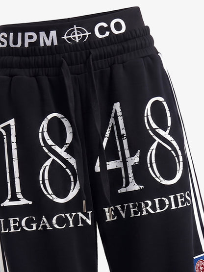 Graphic Color Block Double-Waist Sweatpants