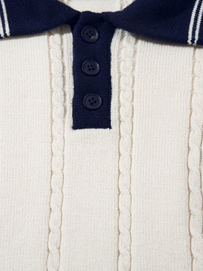 Retro College Polo Collar Knit Sweater 