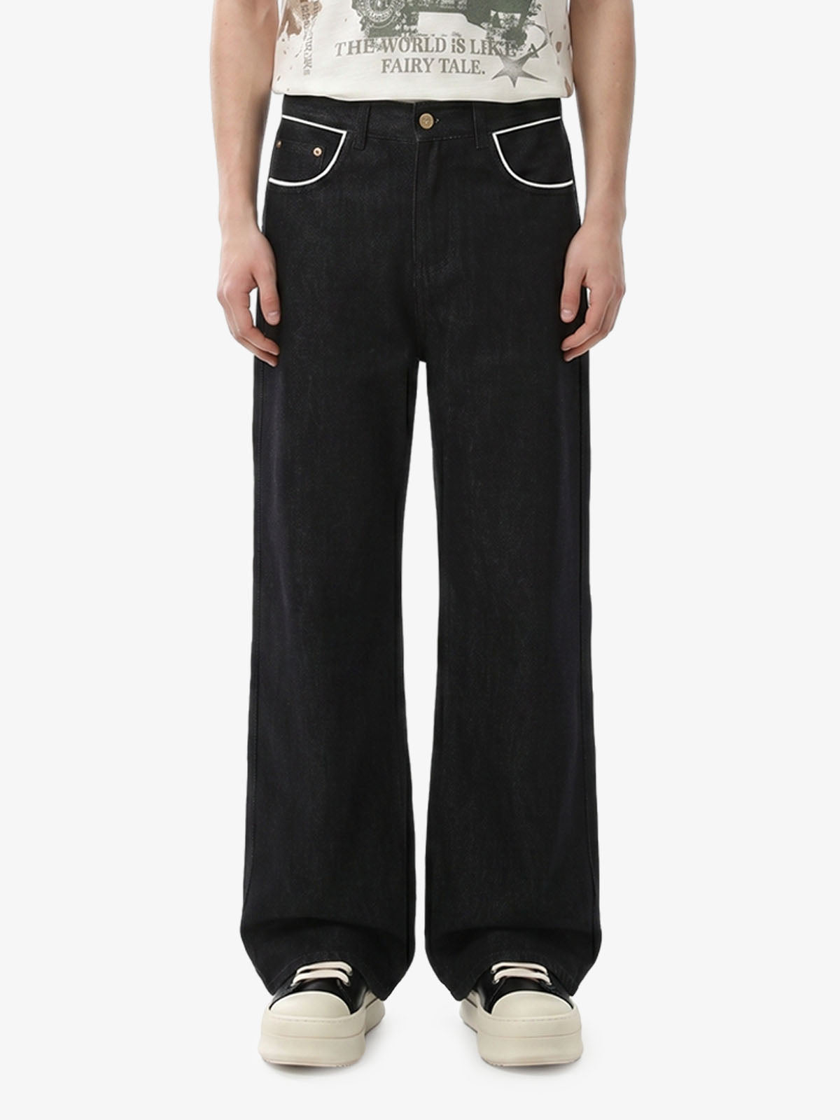 Vintage Contrast Trim Dark Wash Jeans 