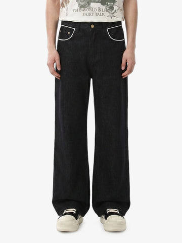 Vintage Contrast Trim Dark Wash Jeans 