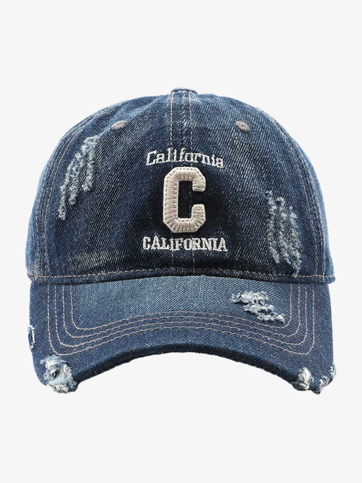 Distressed Denim Baseball Cap with Embroidered Lettering - Perfect for Casual and Sporty Looks 