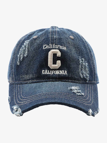 Distressed Denim Baseball Cap with Embroidered Lettering - Perfect for Casual and Sporty Looks 