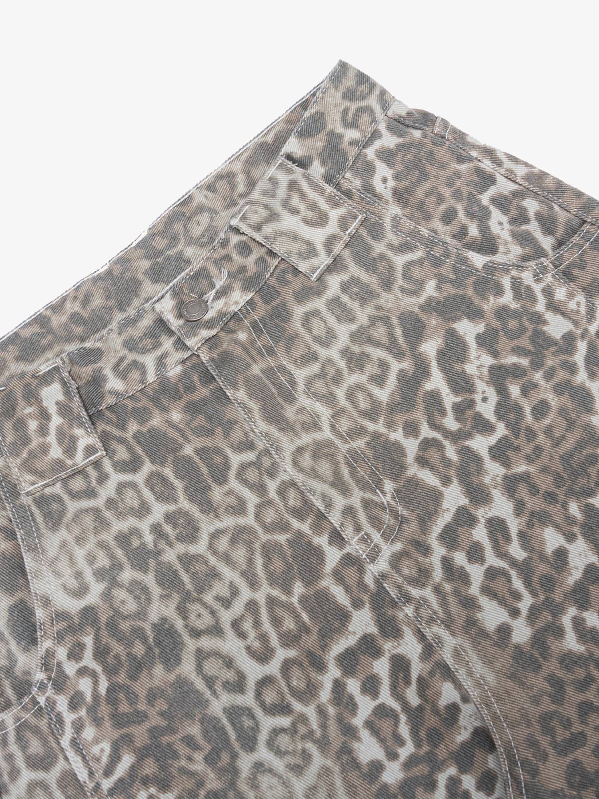 Retro Light Leopard Print Barrel Jeans 