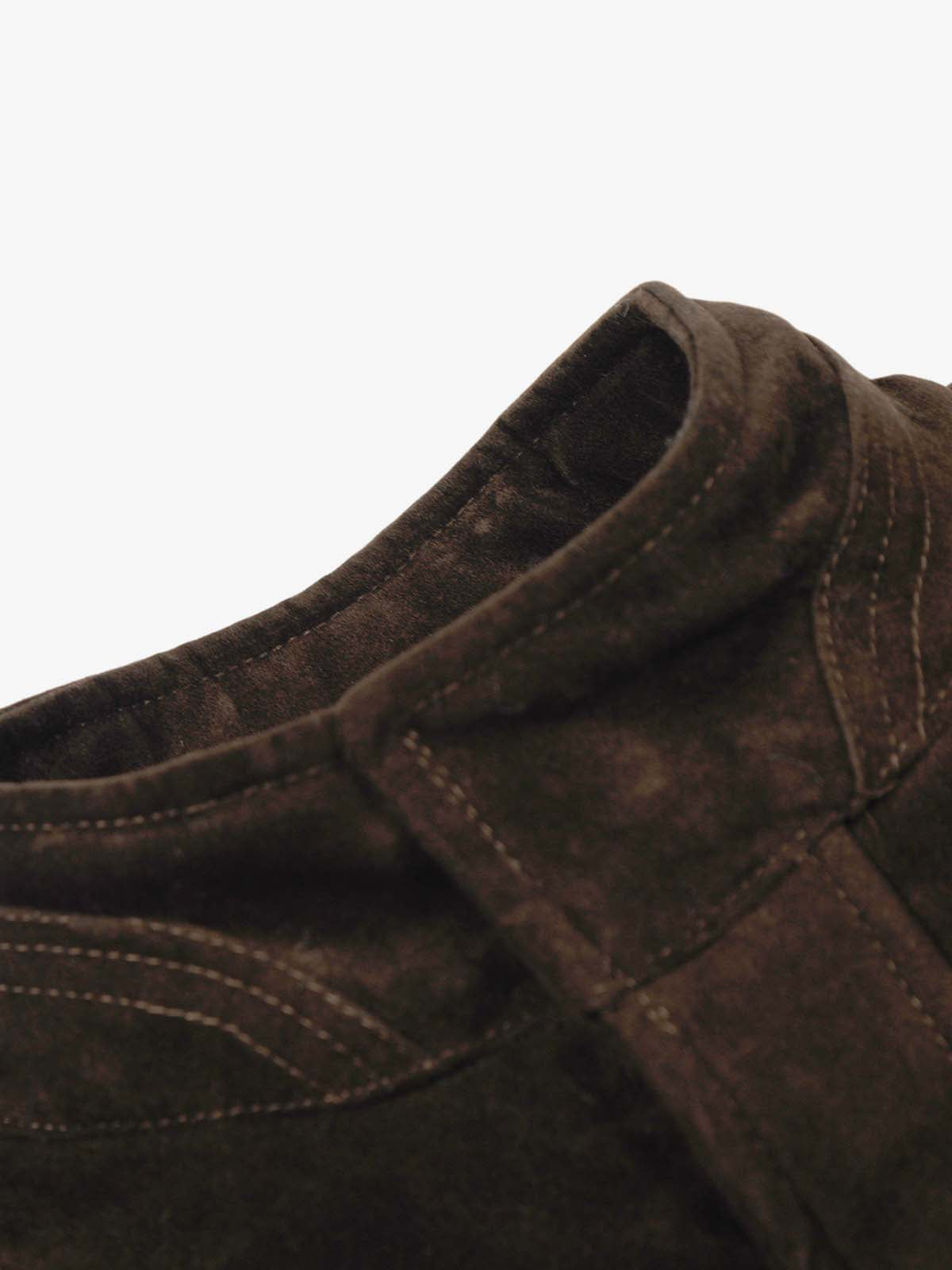 Vintage Suede Embroidered Toggle-Buckle Stand Collar Down Jacket 