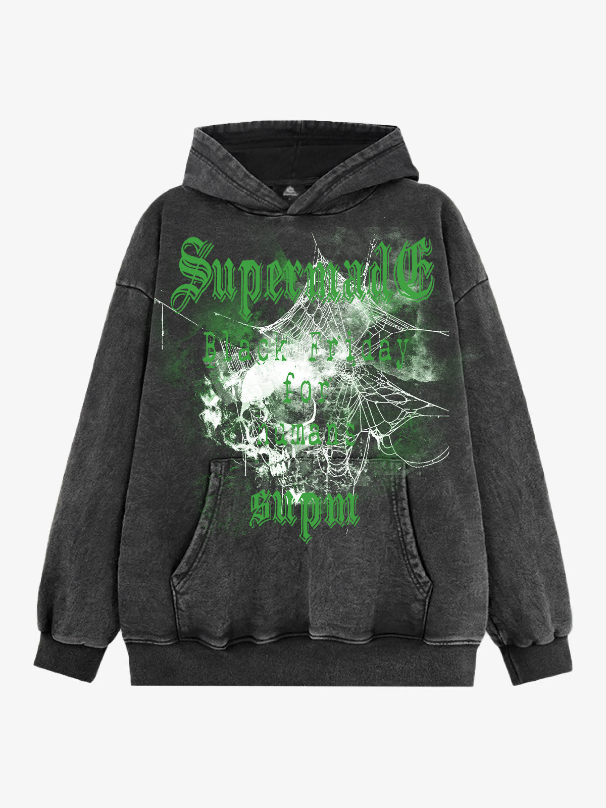 THE SUPERMADE Black Friday Human Supremacy Graphic Hoodie with Skull and Web Design 