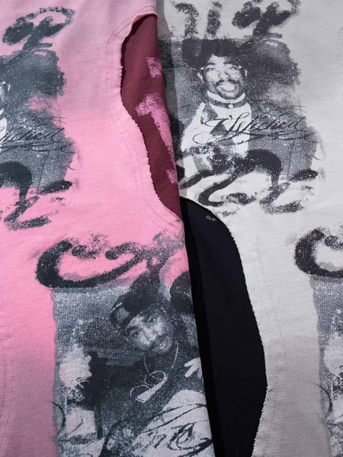 Portrait Graphic Contrast-Stripe Long Sleeve Tee