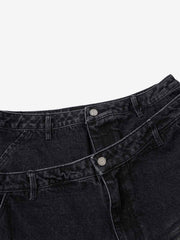 Double Waistband Ripped Denim Shorts 
