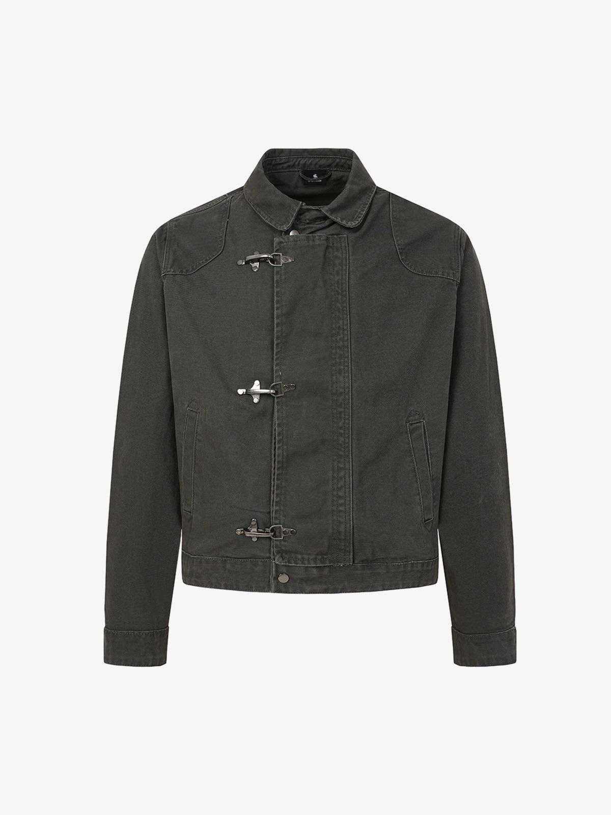 Distressed Metal Airplane-Buckle Work Jacket