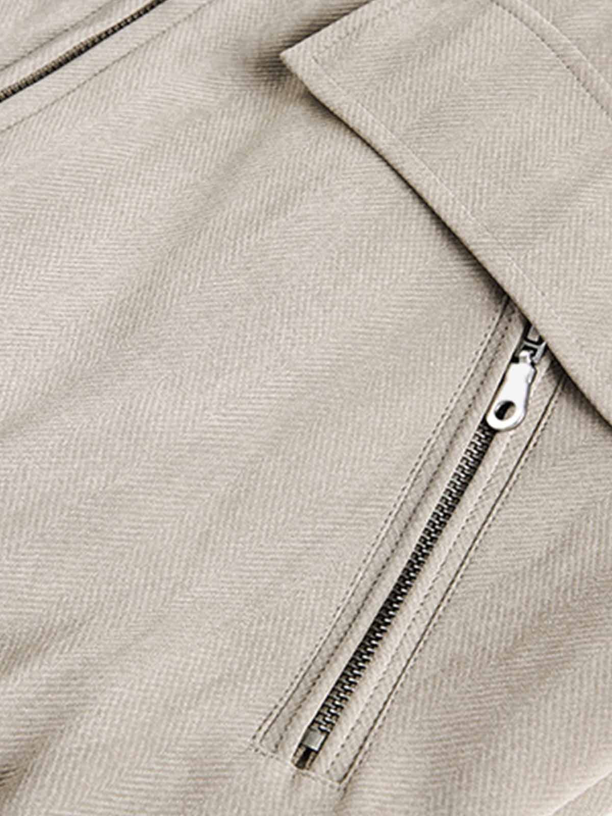 Detachable Knit Collar Zip Up Pocket Jacket