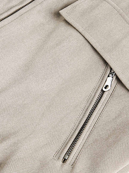 Detachable Knit Collar Zip Up Pocket Jacket