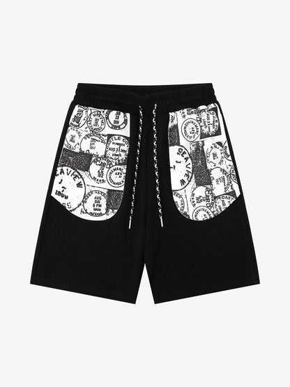 Stamp Print Patch Pocket Knit Shorts 