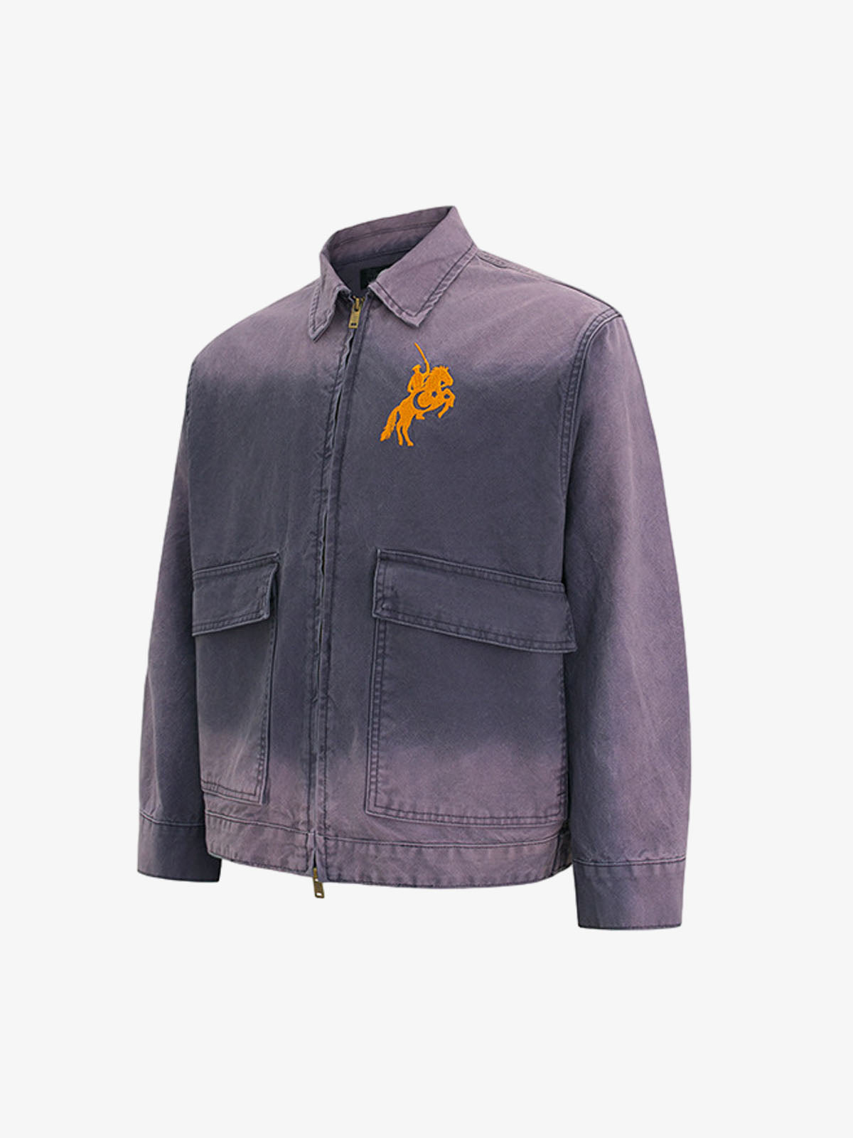Washed Gradient Embroidered Zip Jacket 