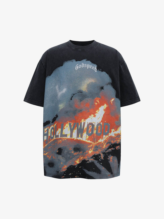 Rock Flame Mountain Cashew Flower Print T-shirt 