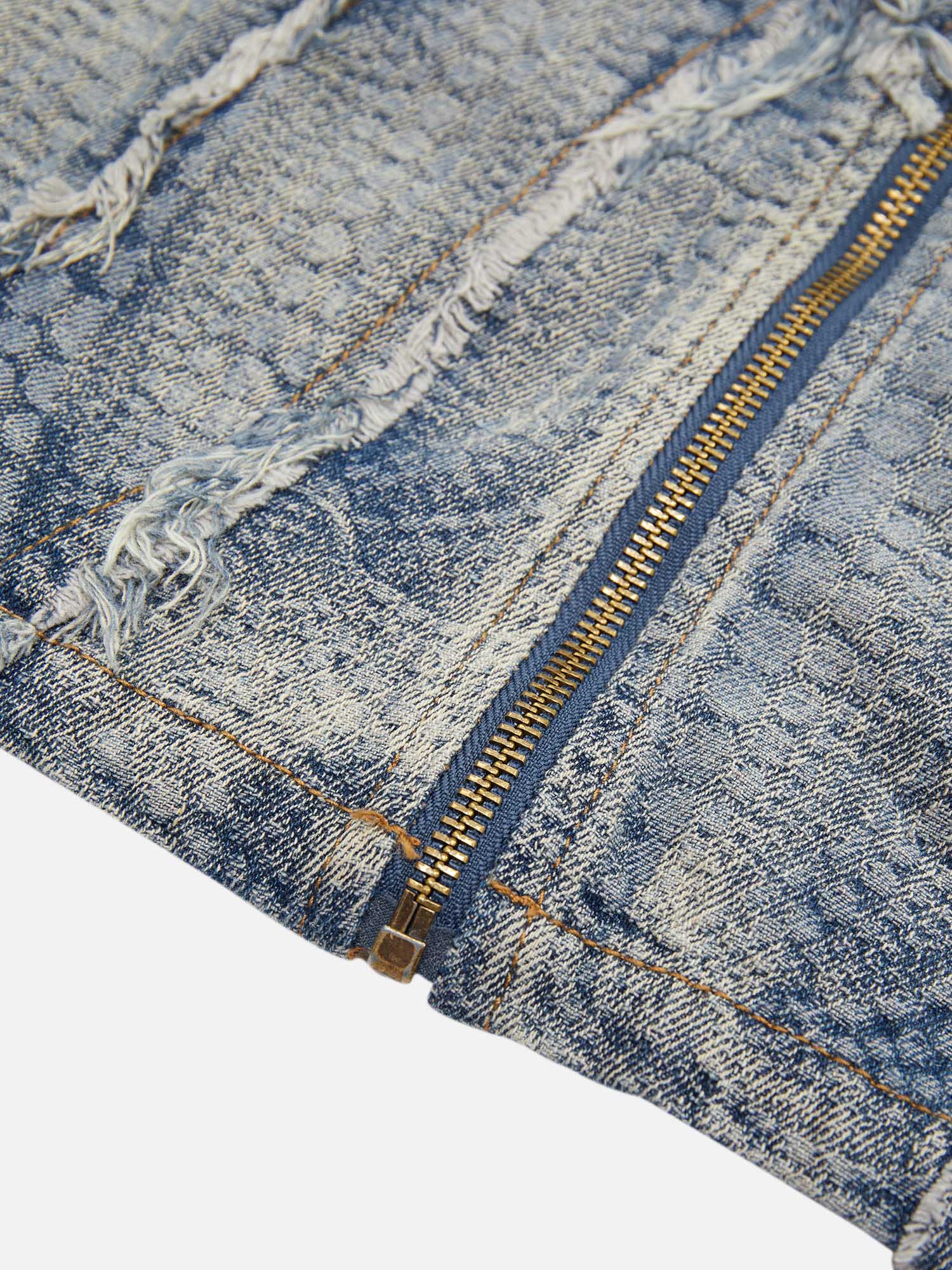 High Street Texture Washed Raw Edge Patch Embroidered Denim Jacket Shirt