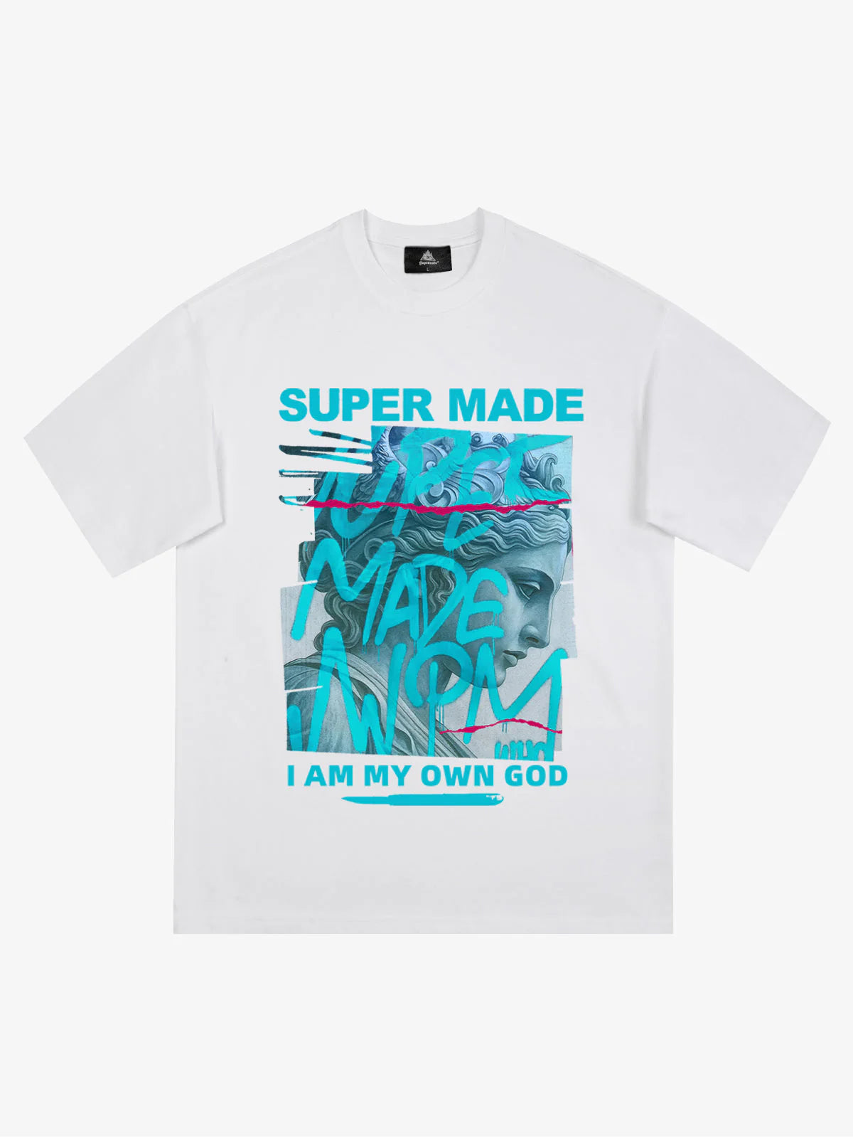 SUPERMADE Blue Art Graffiti Pattern T-Shirt 