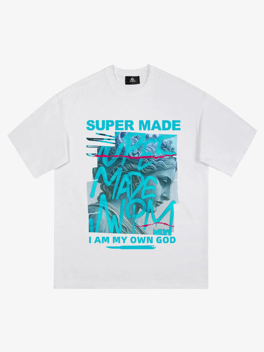 SUPERMADE Blue Art Graffiti Pattern T-Shirt 