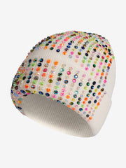 Rhinestone Embellished Ribbed Knit Beanie Hat 