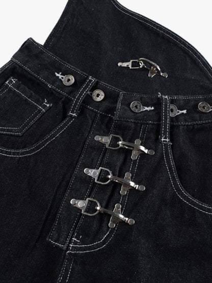 Detachable One-Shoulder Denim Overalls 