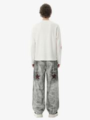 Letter Print Waffle Cross Long-Sleeved T-Shirt 