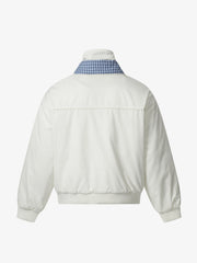 Retro Layered Look Plaid Collar Padded Jacket - 2579 