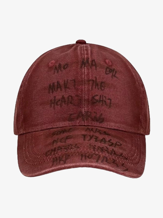 Embroidered Washed Distressed Denim Baseball Cap