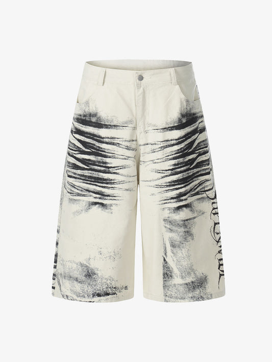 Airbrushed Gothic Wide-Leg Capri Jorts