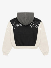 Color Block Patch Graphic Zip Hoodie