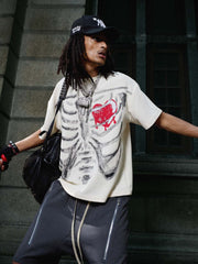 Skeleton & Melted Heart Graphic Waffle Knit T-Shirt