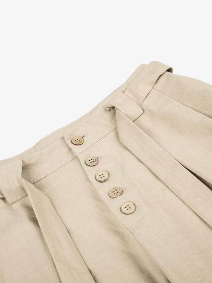 Button-Front Belted Casual Pants