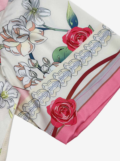 Baroque Floral Satin Camp Collar Boxy Shirt 