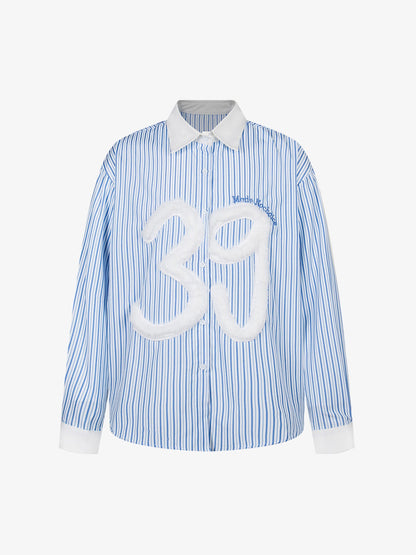 Retro Contrast Flocked Striped Long Sleeve Shirt 