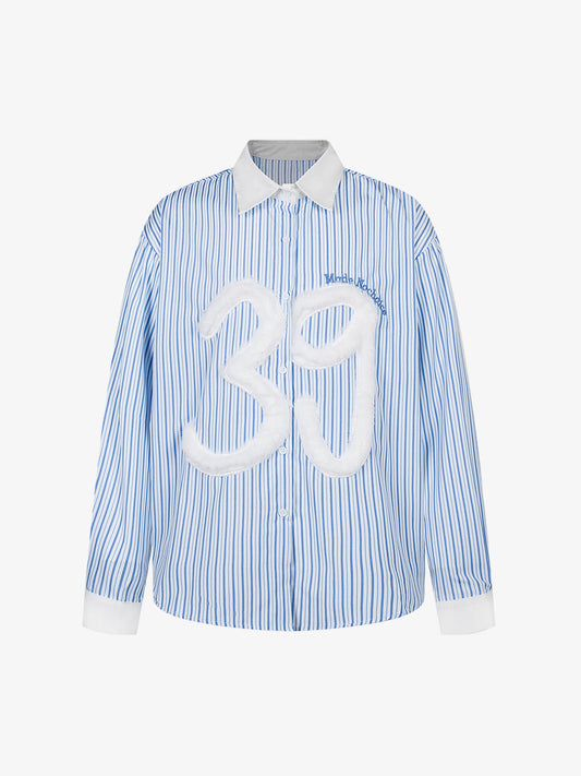 Retro Contrast Flocked Striped Long Sleeve Shirt 