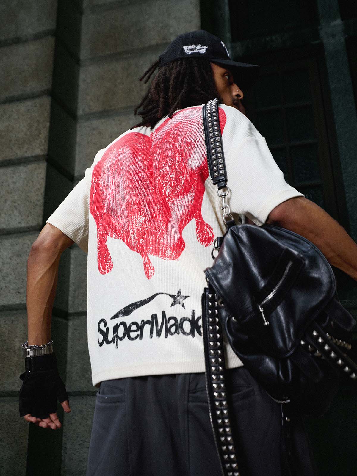 Skeleton & Melted Heart Graphic Waffle Knit T-Shirt