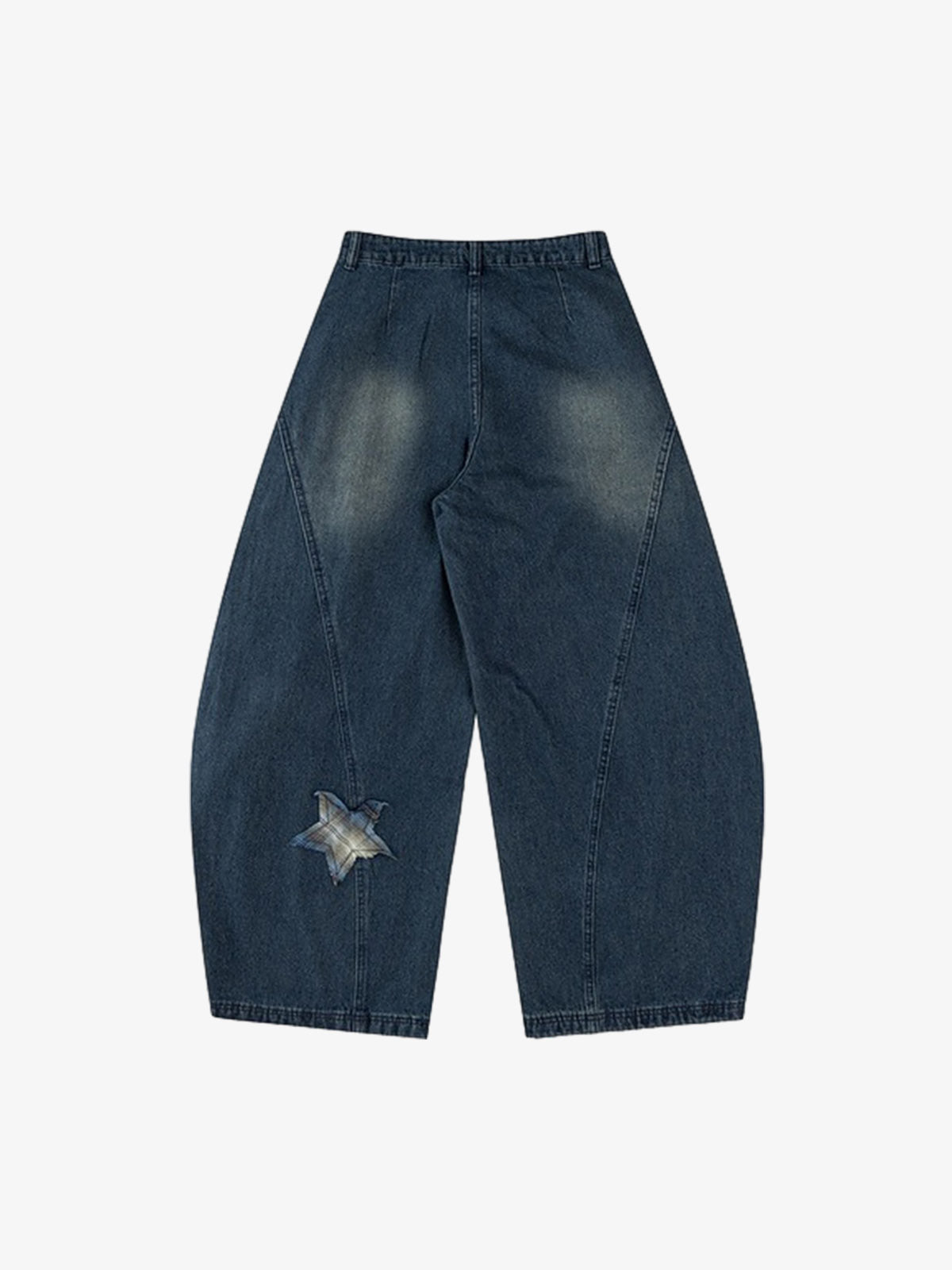 Vintage Design Lace-up Star Embroidered Scimitar Jeans 
